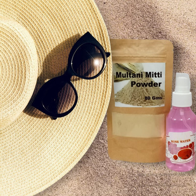 AFARAXIA Lightwet Multani Mitti Powder face packwith Rose Water for Glowing Skin, Whitening combo set(2 Items in the set)