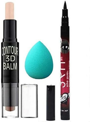 SHAMlin 3D Contour Concealer Stick And Concealer,Foundation Blender with 36H Eyeliner(3 Items in the set)