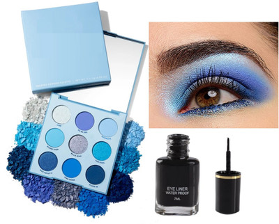 Libline Blue Eyeshadow Palette,Long Lasting Eyeliner(2 Items in the set)