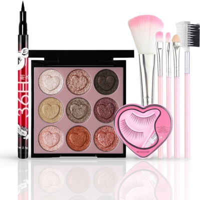 HUDA CRUSH Beauty 9 Color Eyeshadow Palette with Brush, Eyeliner Waterproof Black, Eyelashes with Eyelash Glue(8 Items in the set)