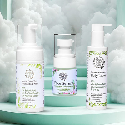 BotanicLaMonteSkinCare Matcha Green Tea Foaming Face Wash, Face Serum, Tea Tree & Licorice Body Lotion, 200 ML Each(3 Items in the set)