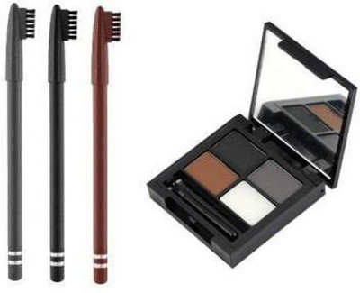 ClubComfort Beauty Eyebrow Palette 3 Brows Powder + 1 Wax Cream With Eye Brow Pencil Black, Grey & Brown (4 Items in the set)(2 Items in the set)