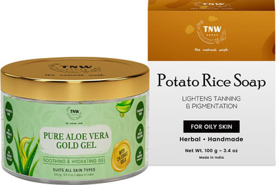 TNW - The Natural Wash Combo of Pure Aloe Vera Gel(100ml)for Face Skin, Acne, Scars & Sunburn Treatment with 24K Gold with Handmade Potato Rice Soap(100g) Reduces Tanning & Pigmentation-Diminishes Dark Spots(2 Items in the set) TNW - The Natural Wash Combo of Pure Aloe Vera Gel(100ml)for Face Skin, Acne, Scars & Sunburn Treatment with 24K Gold with Handmade Potato Rice Soap(100g) Reduces Tanning & Pigmentation-Diminishes Dark Spots(2 Items in the set)
