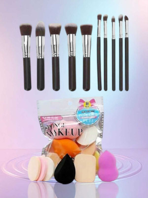 asija makeovers Trending 10 pcs Makeup Brushes Set + Soft 6in1 Makeup Sponge Puff(16 Items in the set)