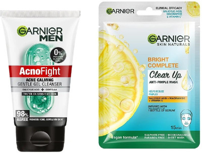Garnier Men AcnoFight Acne Calming Gel Cleanser with Salicylic Acid & Centella-100g+Anti Pimple Mask-28g(2 Items in the set)