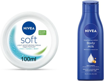NIVEA Body Milk Lotion 200ml & Soft Light Moisturizer Cream 100ml (Pack of 2)(300 ml)