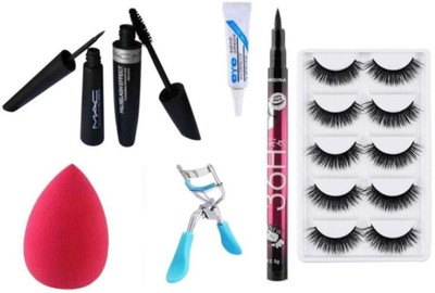 mkldsrh false eyelash with 36 h eyeliner eyelash glue & curler beauty blenders & eyeliner mascara for eyes(7 Items in the set)