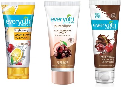 Everyuth Naturals Naturals Tan Removal Pack, Choco Cherry Scrub, Lemon Cherry Face Wash 50ML Pack of 3(3 Items in the set)