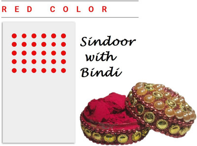 JANOST Red Sindoor Powder & Plain Bindi for Women(2 Items in the set)