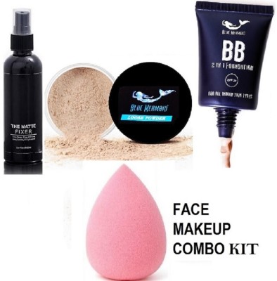 SEUNG BEST FACE MAKEUP COMBO OF FOUNDATION WITH BLENDER & FIXER & COMPACT POWDER(4 Items in the set)