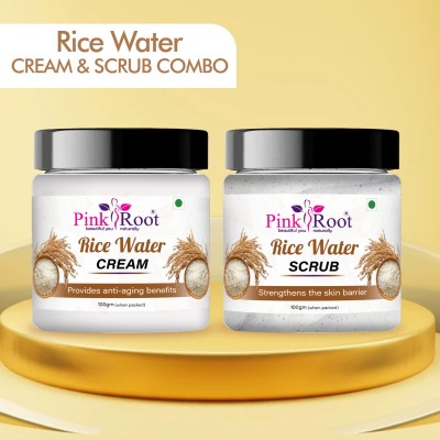 PINKROOT Rice water Face & body Cream 100gm & Rice water Face & Body Scrub 100gm(2 Items in the set)