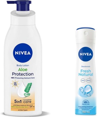 NIVEA Aloe Protection Body Lotion -400ml & Fresh Natural Deodorant -150ml(2 Items in the set)