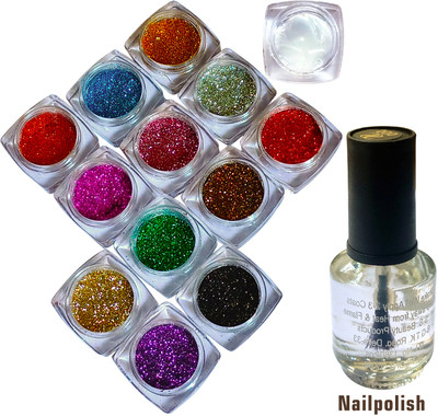 vizo Eyeshadow powder multicolour pack of 12 trendy colors + nail polish + Glitterglue(14 Items in the set)