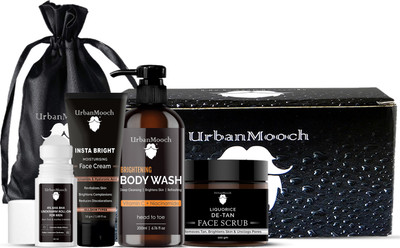 UrbanMooch 4in1 Men's Skincare Kit with Face Brightening Cream, Vitamin C Body Wash, Detan Face Scrub, Underarm Roll-On(4 Items in the set)