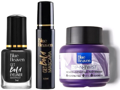 BLUE HEAVEN GET BOLD EYELINER 7ML,MASCARA 6.5ML,DIP N TWIST NAIL REMOVER 40ML(3 Items in the set)