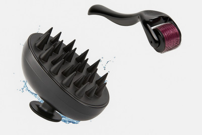 Alvita Derma Roller 0.5mm Titanium Microneedles & Hair Scalp Massager Shampoo Brush with Soft Bristles Combo(2 Items in the set)