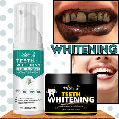 Phillauri Foam Based Toothpaste and Black Charcoal Powder Set for Clean Teeth and Everyday Oral Care(2 Items in the set)