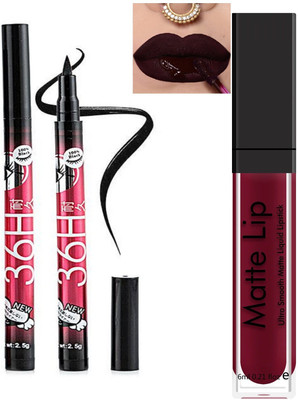 Facejewel 2 Waterproof Smudgeproof Eyeliner Pen With Maroon Lipgloss(3 Items in the set)