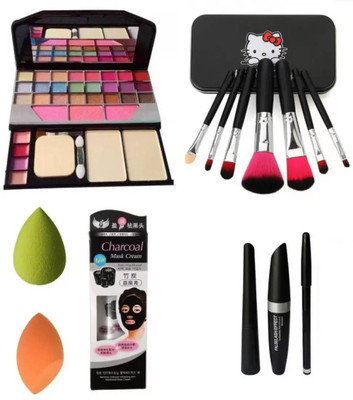 SHEFFO combo of makeupkit,7 makeup brush,3 in 1 eye combo, charcoal face mask and 2 pu(6 Items in the set)