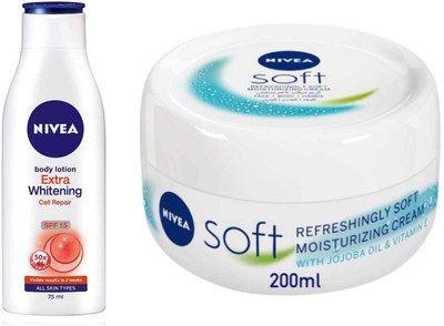 NIVEA Soft cream 200ml and Cell Repair 75ml lotion Set of 2(275 ml)