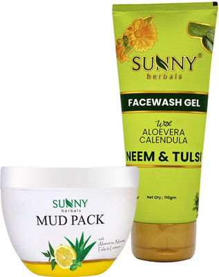Sunny Herbals Face Wash Gel (With Neem And Tulsi)-110gm and Mud Pack-150 Gm(2 Items in the set)