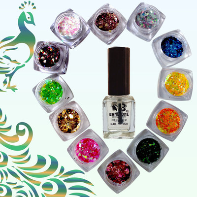vizo Eyeshadow Cosmetic Chunky Glitter in Multicolour With clear Nail-polish(13 Items in the set)
