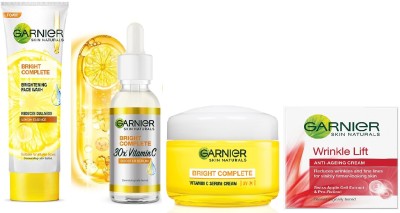 GARNIER Skin Natural Brightening and Anti-Aging Routine Morning Combo pack(4 Items in the set)