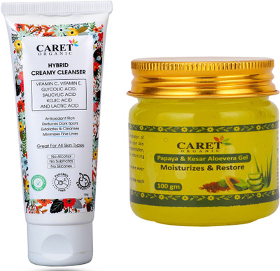 Caret Organic Hybrid Creamy Cleanser (100ml) AND Papaya , Kesar & Aloevera Gel m(100g) (2 Items in the set)(2 Items in the set)