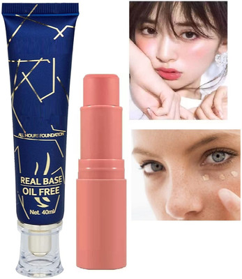 HUZURLU Pro Coverage Real Base Oil Free Matte Finish Foundation With Waterproof Blusher Stick(2 Items in the set)