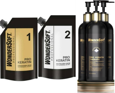 Wondersoft 1000ML Pro Keratin Straightening Cream Or Neutralizer With PH Balancing Pro Keratin Therapy Shampoo(3 Items in the set)