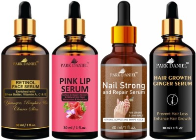 PARK DANIEL Retinol Face Serum & Pink Lip Serum & Nail Strong-Repair Serum & Hair Growth Serum (Each, 30ml)(4 Items in the set)