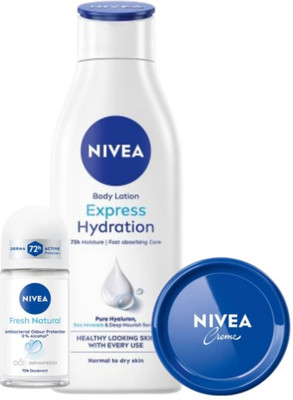 NIVEA Express Hyd 75ml Creme 25ML Fresh Natural 25ml Roll on(3 Items in the set)