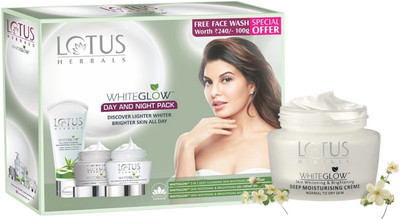LOTUS HERBALS WHITEGLOW Day and Night CREAM 60g WITH Deep Moisturising Cream 60G WITH FACIAL FOAM 100G(4 Items in the set)