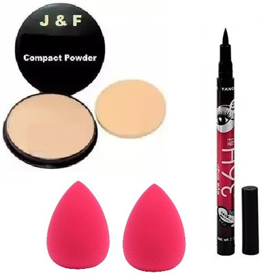 J & F Face Compact, Waterproof Eyeliner, Base Tube Primer(4 Items in the set)