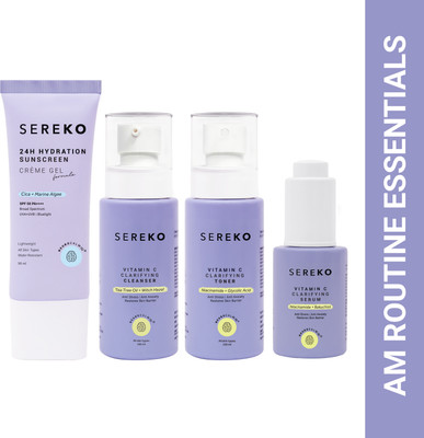 SEREKO Daily Skincare AM Routine Essentials Combo Face Cleanser, Toner, Serum & Sunscreen SPF 50++++(4 Items in the set)