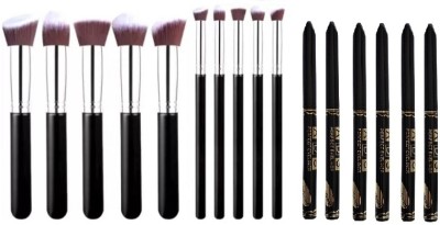 Subaxo Beauty Premium Synthetic Makeup Brush Set (black) (Pack of 10), & Waterproof Eyeliner Packof 6(Each 2.5 g), Eyeliner Mascara(12 Items in the set)