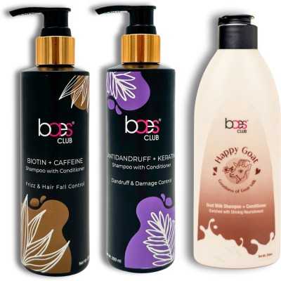 baes club Goat Milk Shampoo With Conditioner + Biotin Caffeine Shampoo With Conditioner + Antidandruff Keratin Shampoo With Conditioner(3 Items in the set)