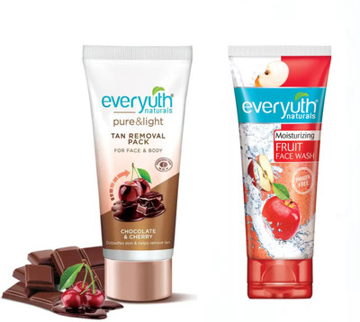 Everyuth Naturals Fruit Face Wash, 50gm and Chocolate and Cherry Tan Removal Face Pack 50gm(2 Items in the set)