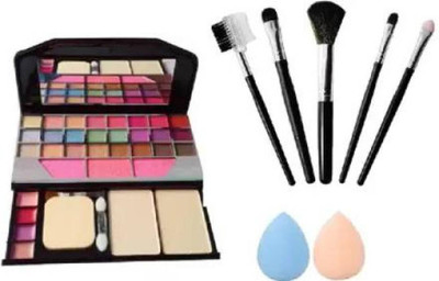 FRIPPE Makeup kit + 5 pcs Makeup Brush + 2 pc Blender Puff Combo(8 Items in the set)