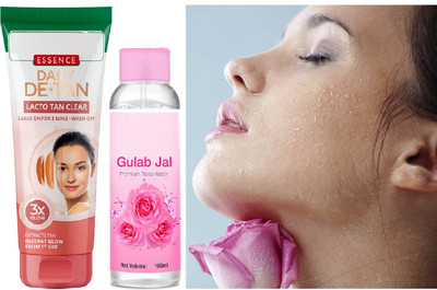 ADJD Rose Glow Face Cleanse Moisturise Refresh With Daily De-Tan Lacto Tan Clear(2 Items in the set)