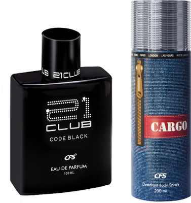 CFS 21 Code Black EDP Long Lasting Perfume & Cargo Blue Deodorant Body Spray(2 Items in the set)