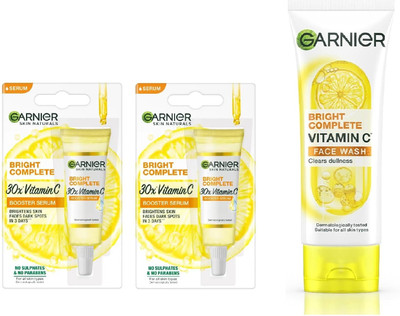 Garnier Men 2pcs Bright Complete Vitamin C 30x Booster Serum-7ml+Vitamin C Foaming FaceWash-100g(2 Items in the set)
