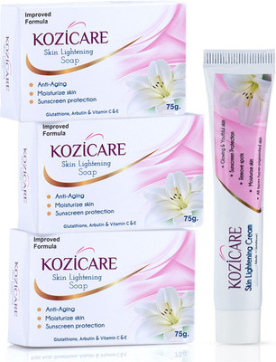 Kozicare Skin Lightening Facial Kit|3 Soap + 1 Cream Pack |For Lightening & Brightening Skin(4 Items in the set) Kozicare Skin Lightening Facial Kit|3 Soap + 1 Cream Pack |For Lightening & Brightening Skin(4 Items in the set)