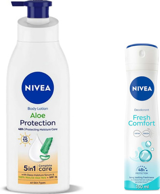NIVEA Aloe Protection Body Lotion -400ml & Fresh Comfort Deodorant -150ml(2 Items in the set)