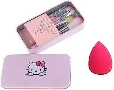 bAIRSTOW 7pc Makeup Brush Set Metal + 1 Makeup Blender Puff(2 Items in the set)