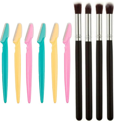ghorela 4 Eyebrow & Eyeshadow Brushes + 6 Eyebrow Razors – Pack of 10 (Grooming & Makeup Combo)(1 Items in the set)