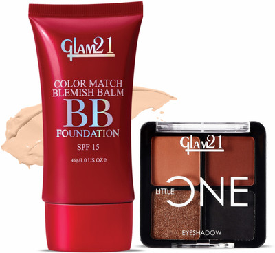Glam21 Little One 4-in-1 Eyeshadow Palette- No promise,3.5gm & Color Match BB Foundation SPF15-Medium Beige,30gm(2 Items in the set)