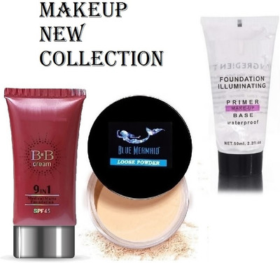 BLUEMERMAID LONG LASTING MAKEUP 9 IN 1 BB FOUNDATION PRIMER & LOOSE POWDER COMBO KIT(3 Items in the set)