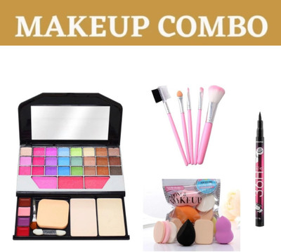 brown blush MAKEUP KIT WITH PUFF PACKET AND 5PCS BRUSH SET AND FREE 36HR EYELINER(4 Items in the set)