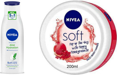 NIVEA Pomegranate 200ml cream and Aloe Hydration 75ml lotion Set of 2(275 ml)